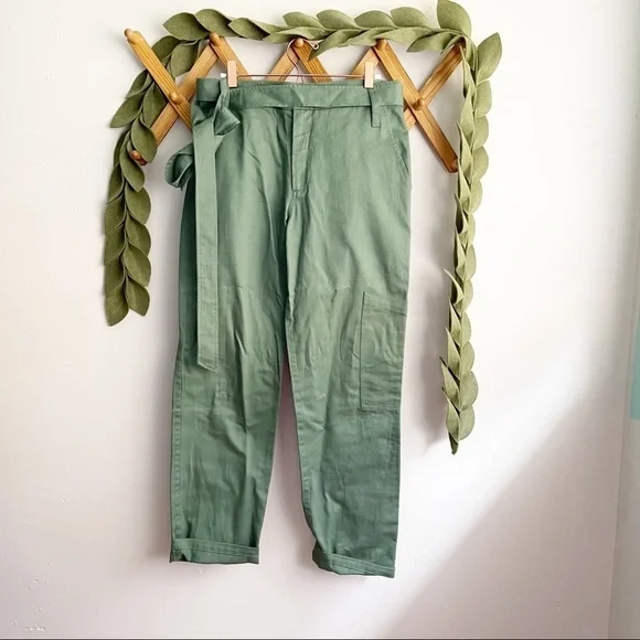 Tibi Green Slouch Tie Waist Cargo Pants